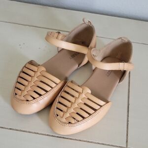Kids Tan Strappy Flat Sandals